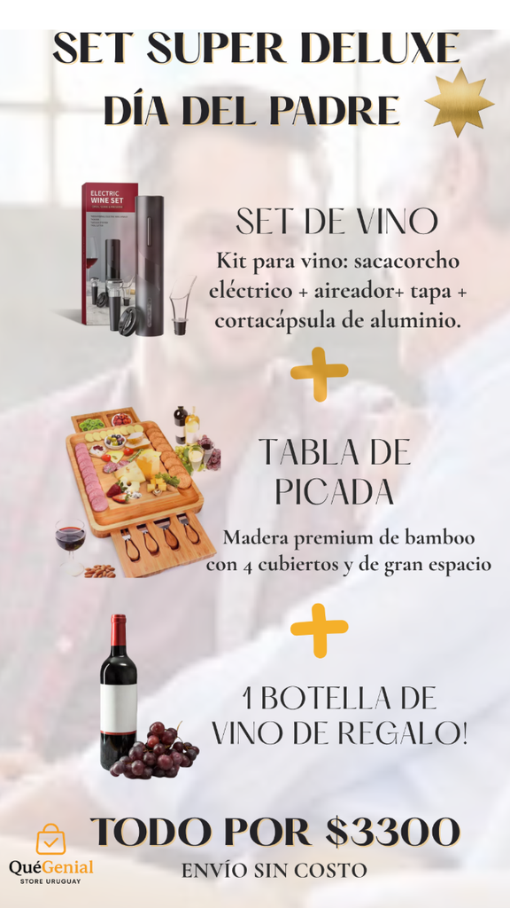 PROMO DÍA DEL PADRE: Kit Deluxe Tabla de picada + Set de Vino + 1 BOTELLA DE VINO DE REGALO